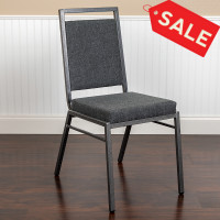 Flash Furniture FD-LUX-SIL-DKGY-GG HERCULES Series Square Back Stacking Banquet Chair in Dark Gray Fabric with Silvervein Frame